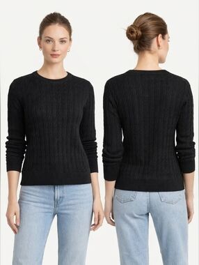 BOBBY CHAN Sweater Womens Large Black Silk Cable Knit Minimalist Quiet Luxury